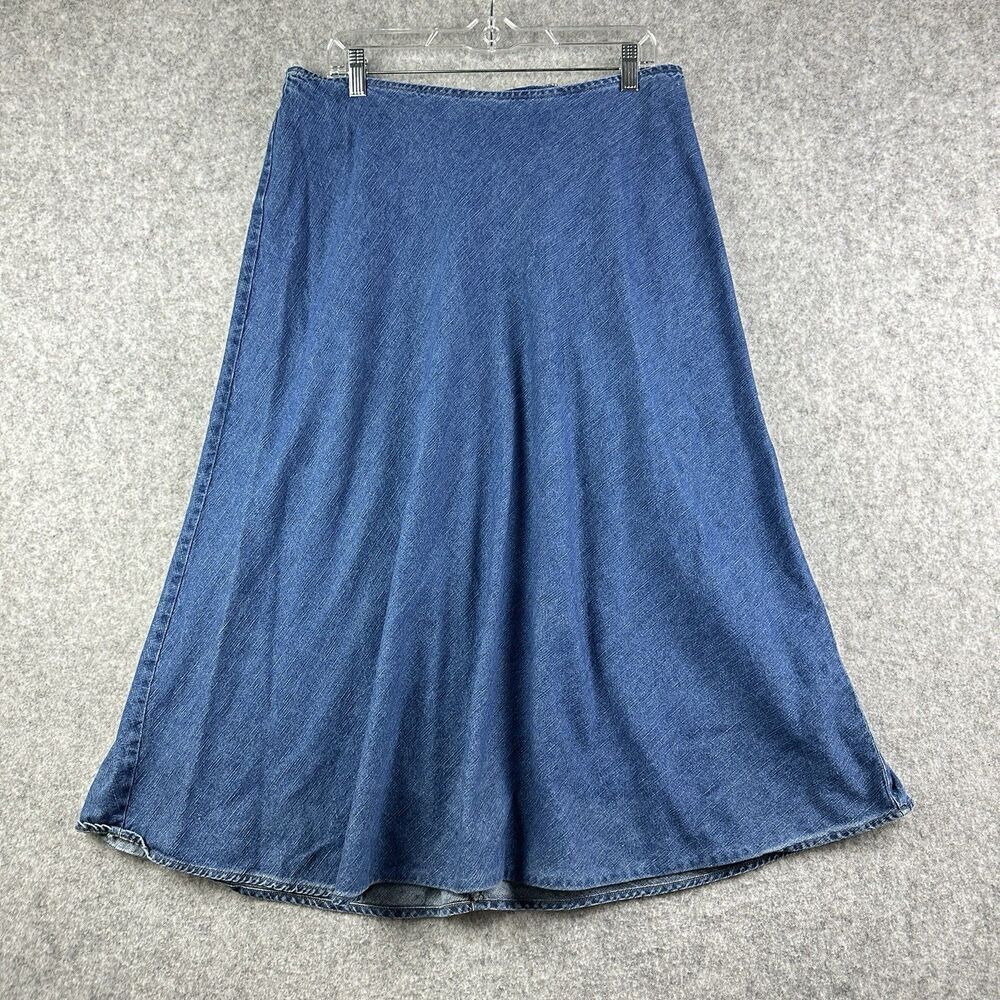 VS Petite Vintage Studio Denim Maxi Skirt Womens 14P Blue Made in USA Cotton Y2K